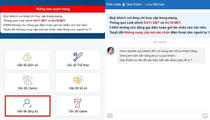 Liên hệ hỗ trợ Kubet khi gặp vấn đề đăng ký, nạp rút tiền