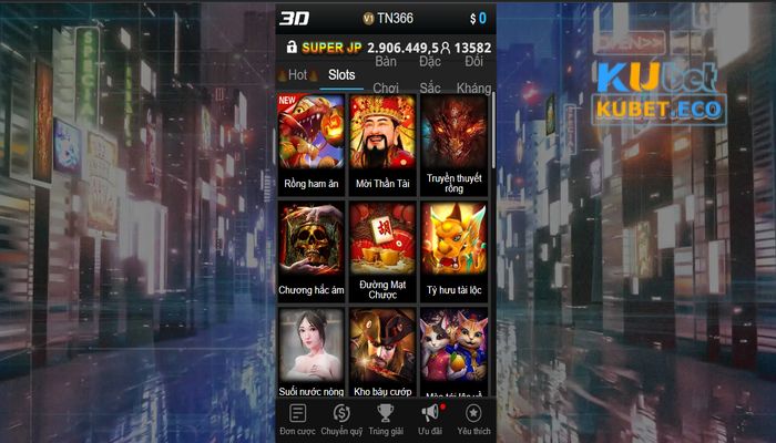 Chọn slot game Kubet bạn muốn chơi